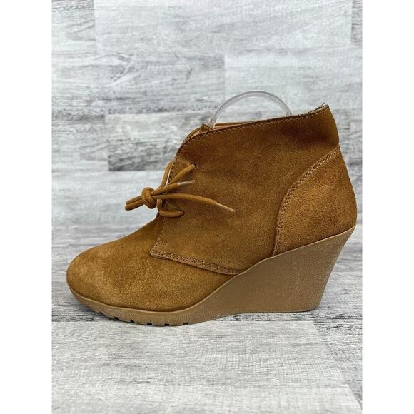 Merona Womens Tan Suede Wedge Ankle Boots Size 9.5M - Picture 4 of 8